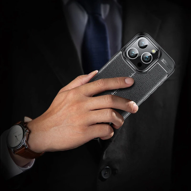 Funda de cuero TPU suave para iPhone 16 Pro Max, carcasa a prueba de golpes, parachoques trasero