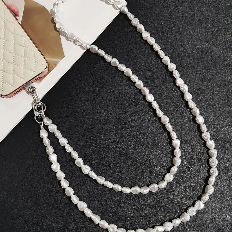 Correa con dije de teléfono Simple de lujo, cordón cruzado antipérdida, cadena de perlas de forma especial para teléfono, cordón para teléfono móvil para mujer - imagen 4