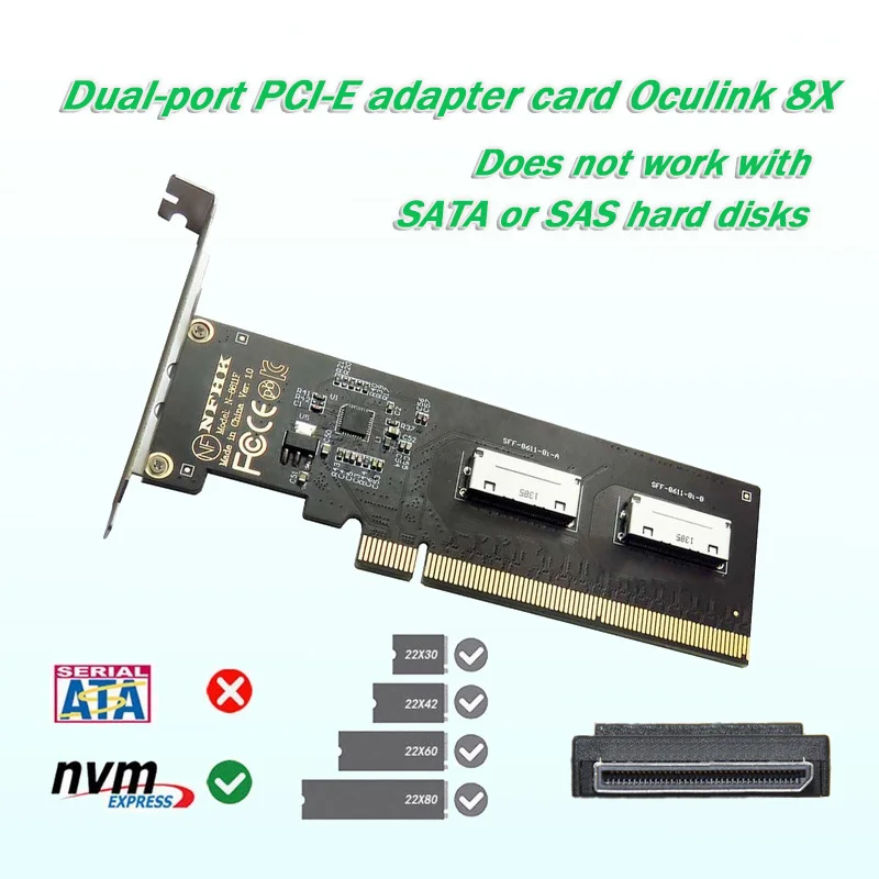 Oculink-adaptador PCIe 3,0 4,0 X16 a Dual SFF-8612 8i SFF8611 8x VROC para placa base SSD, tarjeta gráfica pci-express 16x 80pin NVME