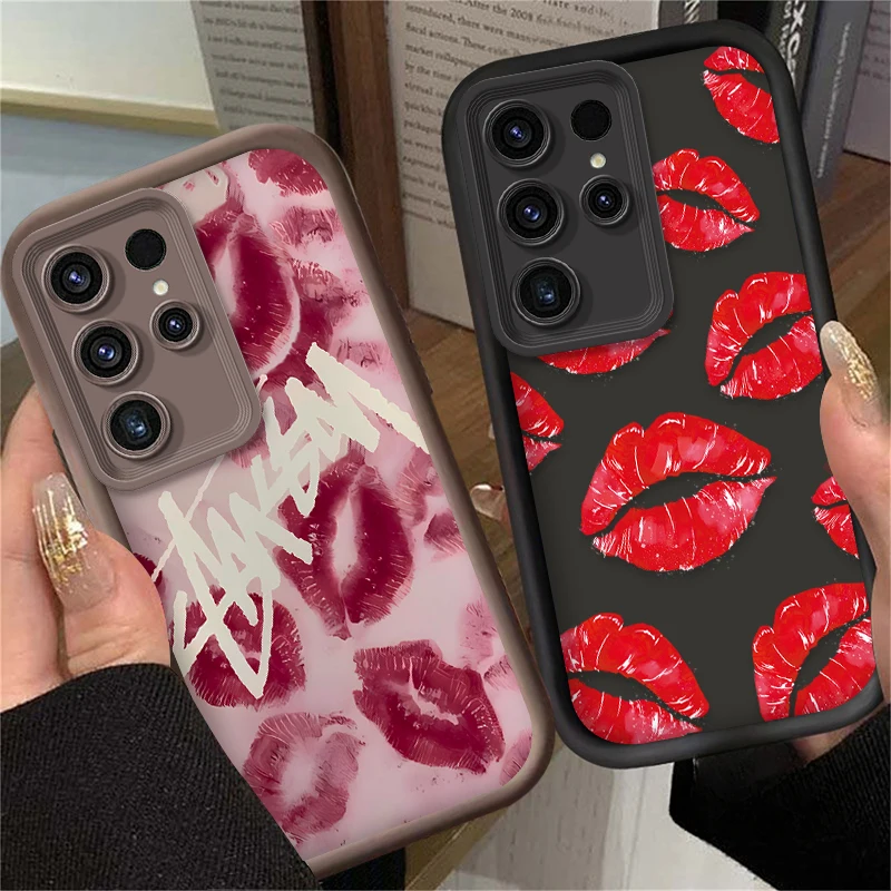 Funda de labios rojos chica Sexy para Samsung Galaxy S24 S23 S22 S21 Ultra Plus FE A54 A34 A14 A73 A53 A33 5G funda de silicona suave mate