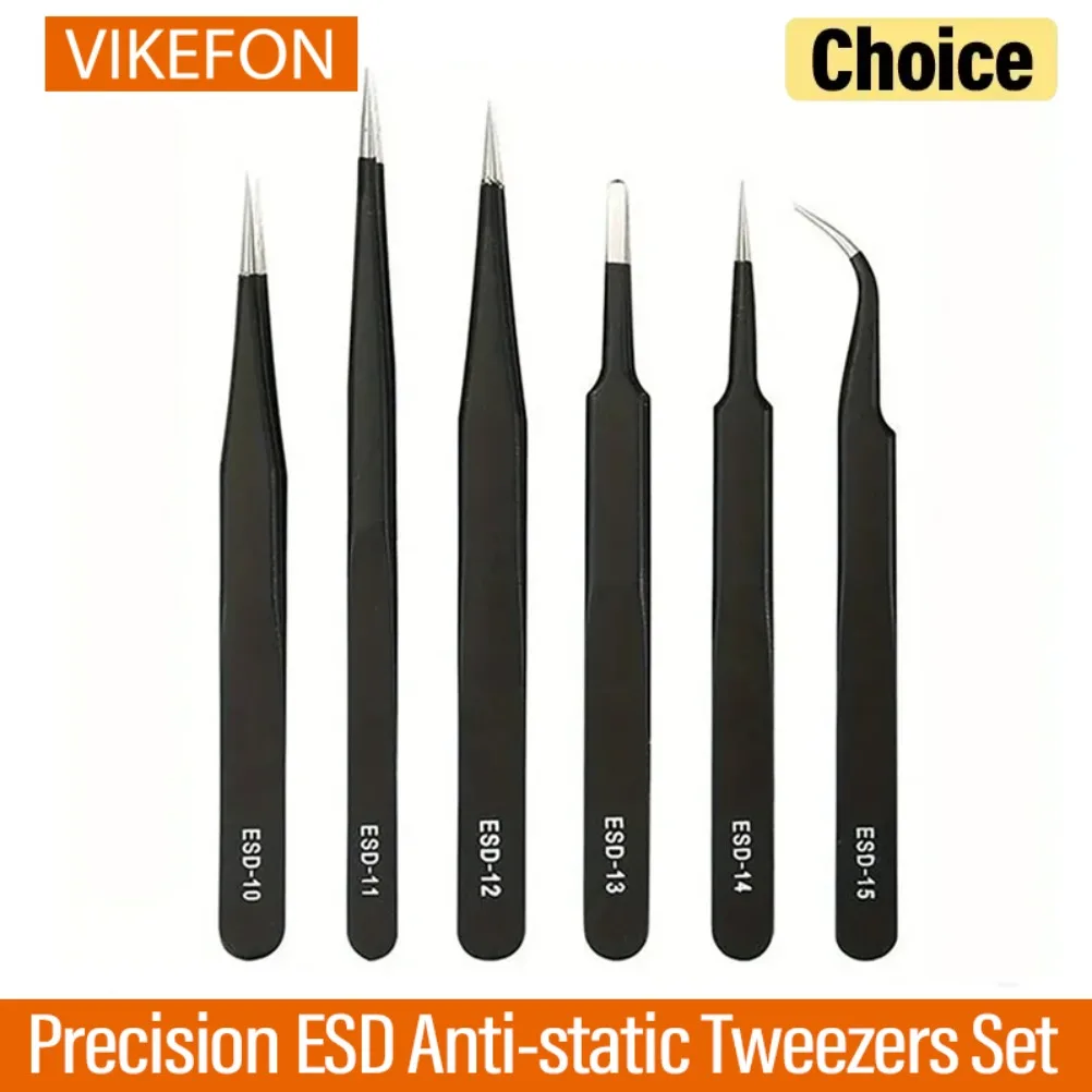 Juego de pinzas antiestáticas ESD de precisión, herramienta duradera de acero inoxidable de 6 piezas para reparación electrónica y modelado de procesos, doblado y St