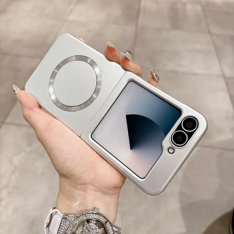 Magsafe-funda de teléfono con carga inalámbrica magnética, chapado en Color sólido, sin borde, para Samsung Galaxy Flip 6, 5, 4, 3, contraportada de parachoques - imagen 3