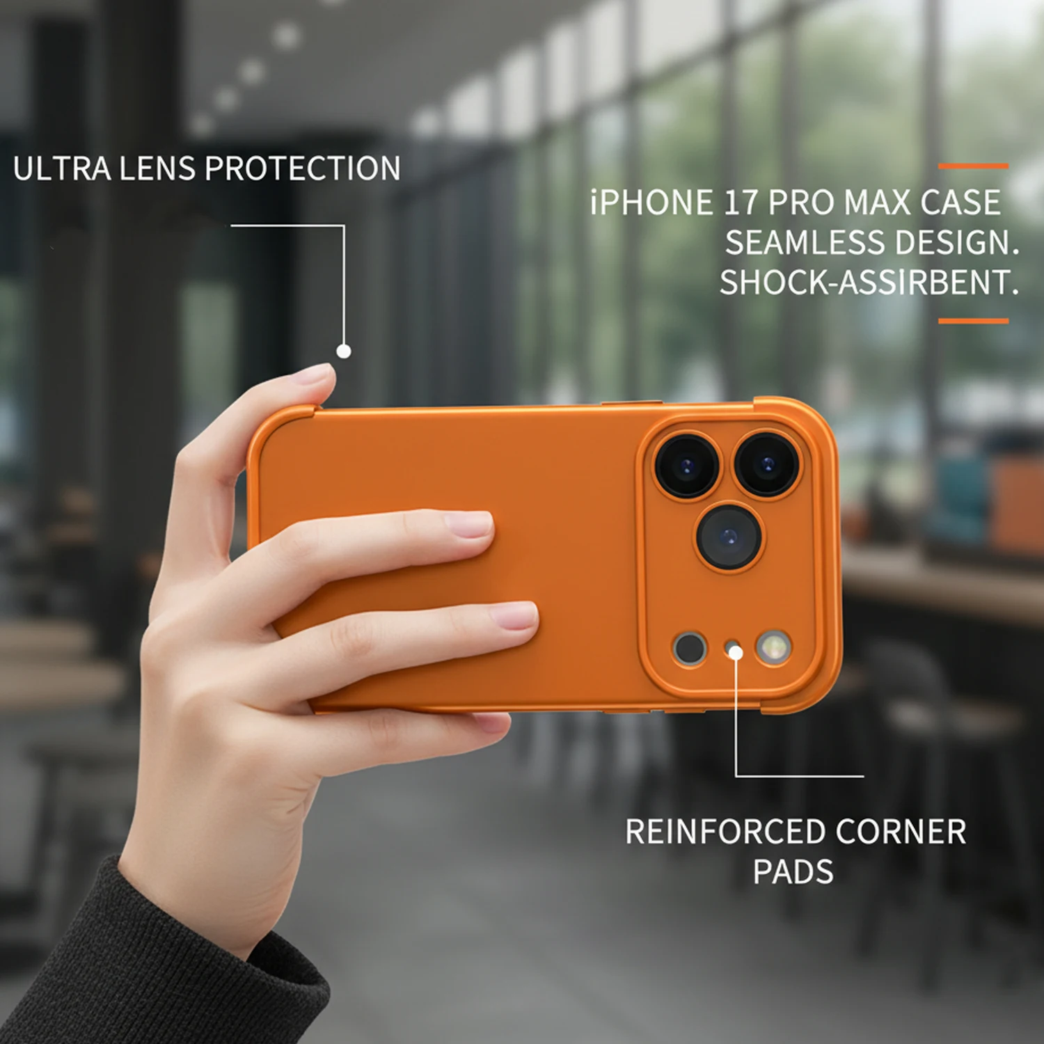 Protector de lente de cámara naranja de lujo, funda protectora de cuatro errores para iPhone 17 Pro Max 17Pro 17Air, cubierta trasera sin marco a prueba de golpes - imagen 3
