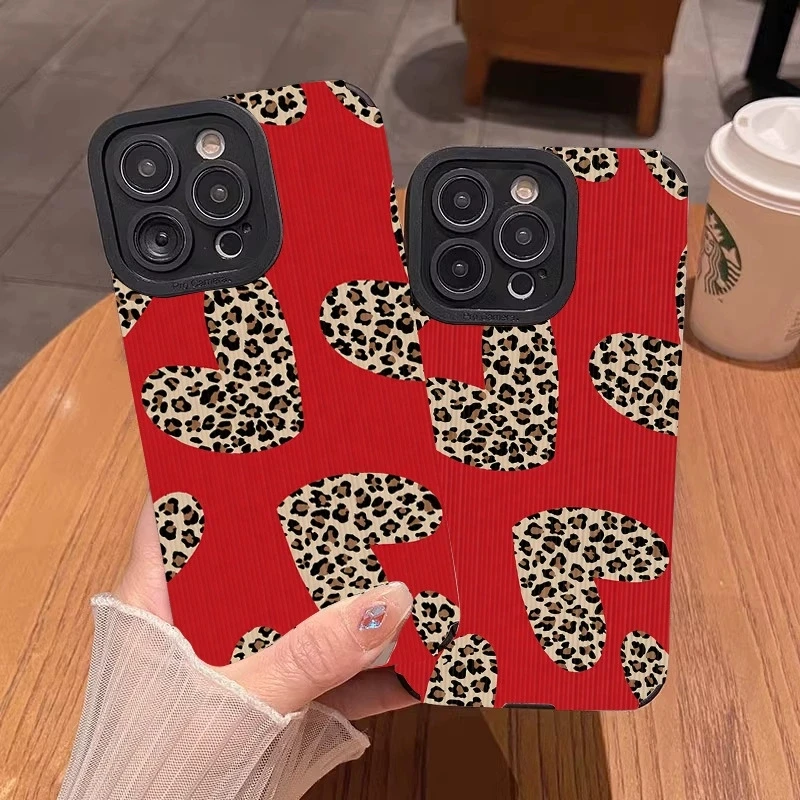 Para iphone 17 17ProMax Funda de cuero con estampado de corazón Funda de teléfono Funda 17Air 16 Pro Max 15 14Plus Capas Fundas de silicona suave 13 12