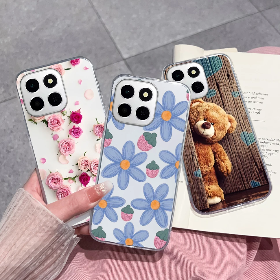 Funda de teléfono para Honor X6C, Funda transparente de silicona TPU suave y delgada con bonito oso para HonorX6C X 6C, Funda ligera