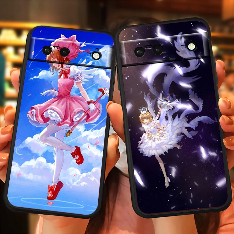 Funda de teléfono de silicona negra a prueba de golpes, arte de cómic Sakura para Google Pixel 9, 8, 7A, 7, 6A, 6, 5A, 5, 4, 4A, XL, 5G - imagen 2