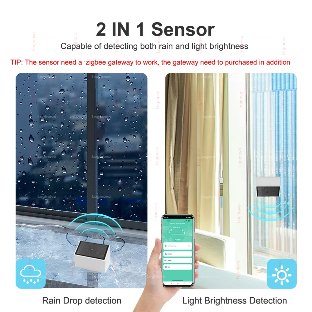 Sensor de lluvia Zigbee, Detector de luz de iluminancia, detección de gotas de lluvia alimentada por batería para asistente doméstico, Smart Life Tuya, Hub requerido - imagen 2