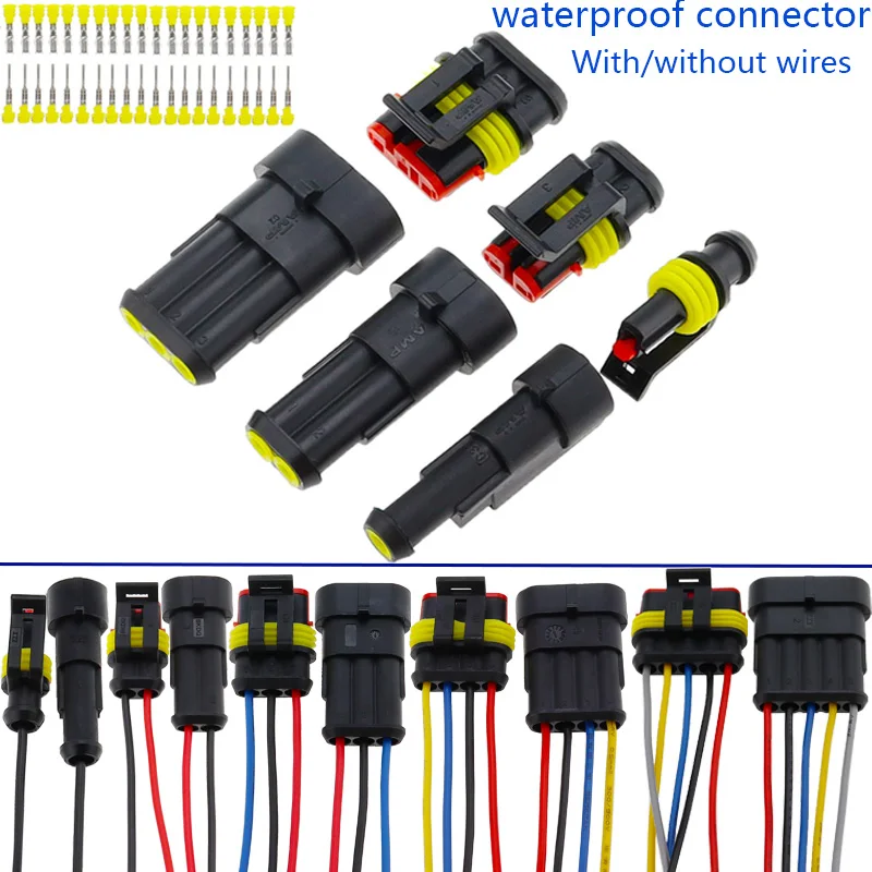 Kit de 2-5 juegos de 2 pines, 1/2/3/4/5/6 pines Way AMP, enchufe súper sellado a prueba de agua para conector impermeable de coche con cables, sin cables