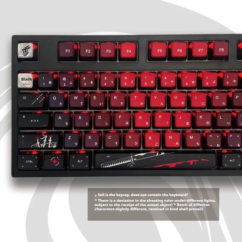 Teclas con temática samurái japonesa, texto japonés, sublimación, cuatro caras, transparentes, Pbt, Teclado mecánico personalizado - imagen 3