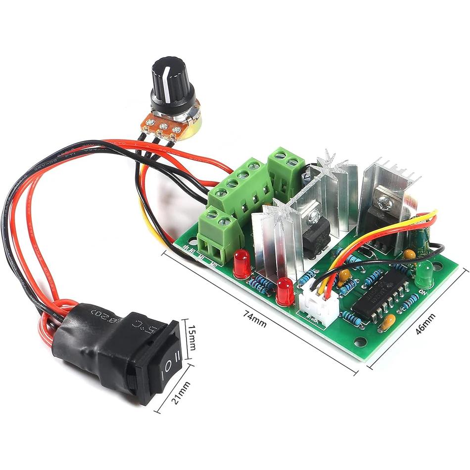 Controlador PWM de velocidad de Motor de CC ajustable mejorado, interruptor de marcha atrás de 120W, 10V, 12V, 24V, 30V, 1 unidad - imagen 5