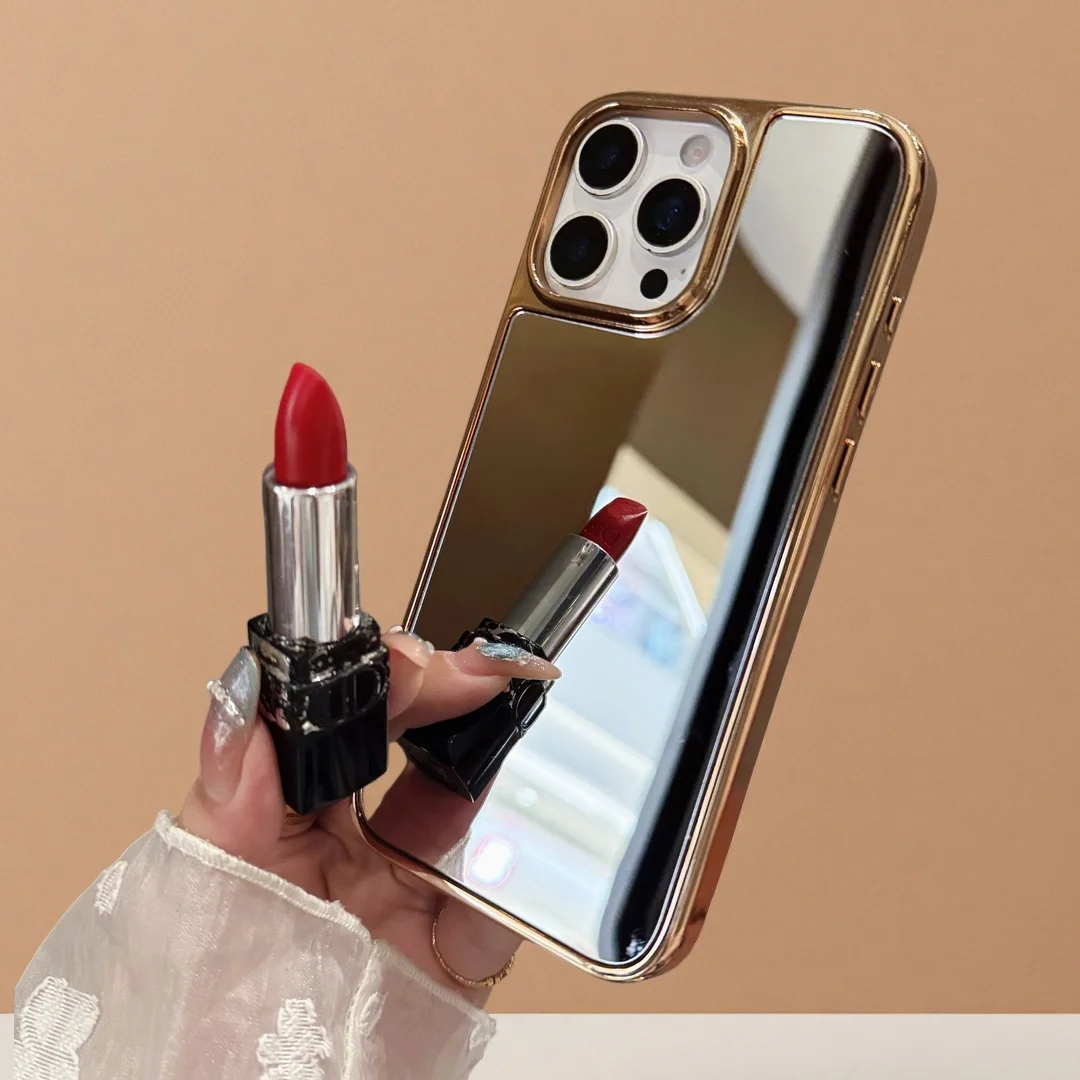Funda de teléfono con espejo de maquillaje brillante galvanizada, funda protectora a prueba de golpes para iPhone 17 Air 16 15 14 13 12 11 Pro Max Plus 11 XR - imagen 2