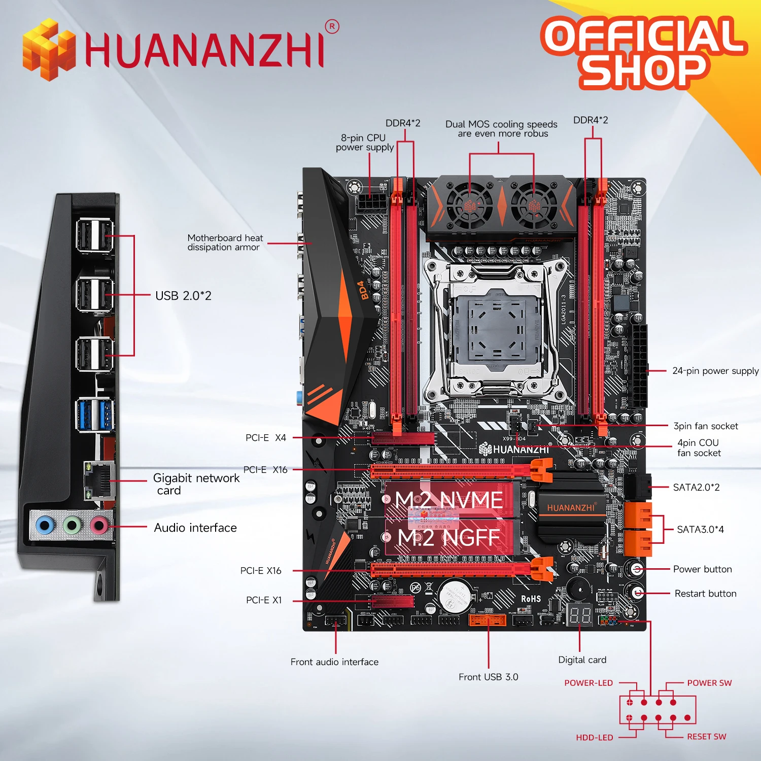 HUANANZHI X99 BD4 con placa base E5 2680 V4 LGA 2011-3 X99 compatible con Kit combinado DDR4 para juegos de alta gama y uso profesional - imagen 5