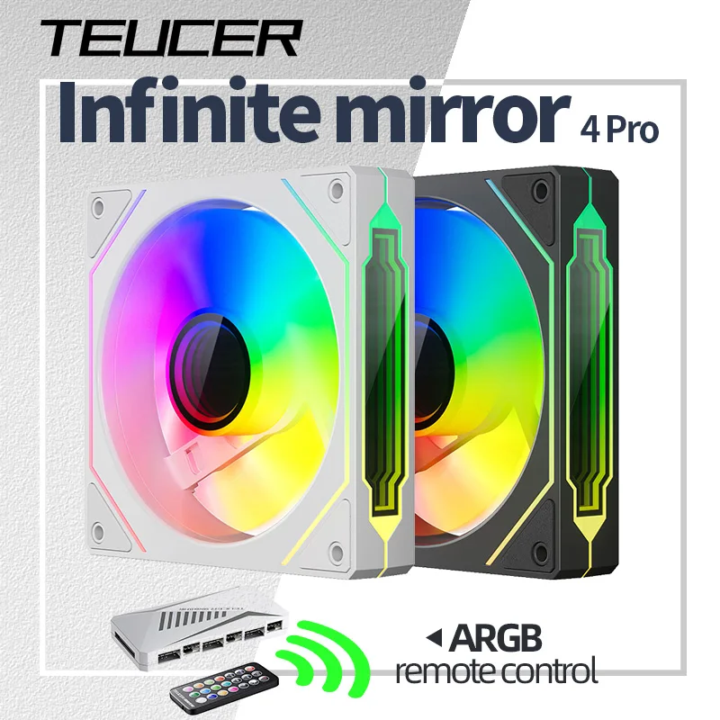 Teucer Infinite Mirror 4Pro 120m Ventilador con cubierta de PC PWM ARGB Enfriador de agua CPU Ventilador de refrigeración Espacio ilimitado ARGB Control remoto