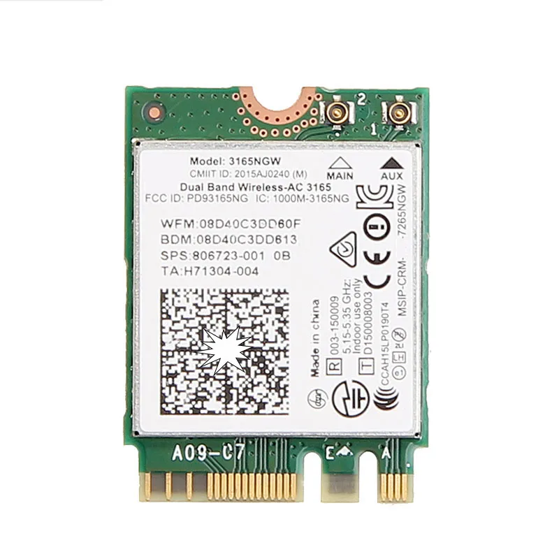 Tarjeta wi-fi inalámbrica de doble banda, 2,4G/5Ghz, 433Mbps, Intel 3165, NGFF, 802.11ac, 3165NGW, M.2, WLAN, Bluetooth 4,0, M2