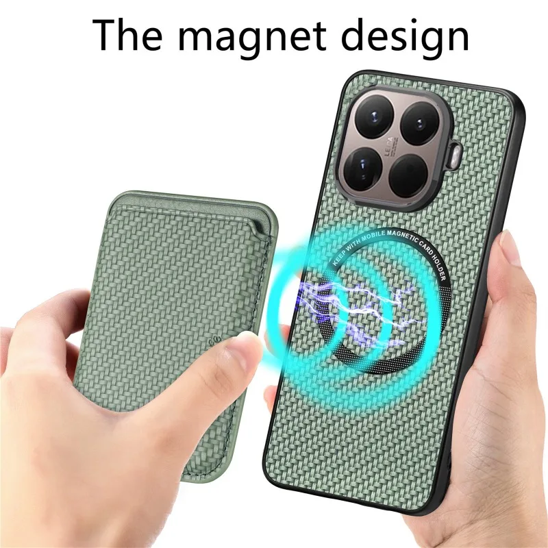 Para Xiaomi 15T Pro cargador inalámbrico Magsafe Funda de cuero con imán para Xiaomi Mi15 T 15Tpro ranura para tarjeta magnética cubierta de fibra de carbono - imagen 3