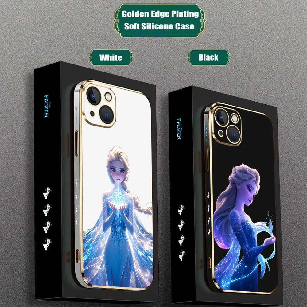 Funda de princesa Elsa de Frozen de Disney para iPhone, 15, 14 Pro Max, 13, 12 Mini, 11, 7, 8 Pro, XSMax, X, XR, SE, Funda de teléfono chapada de lujo