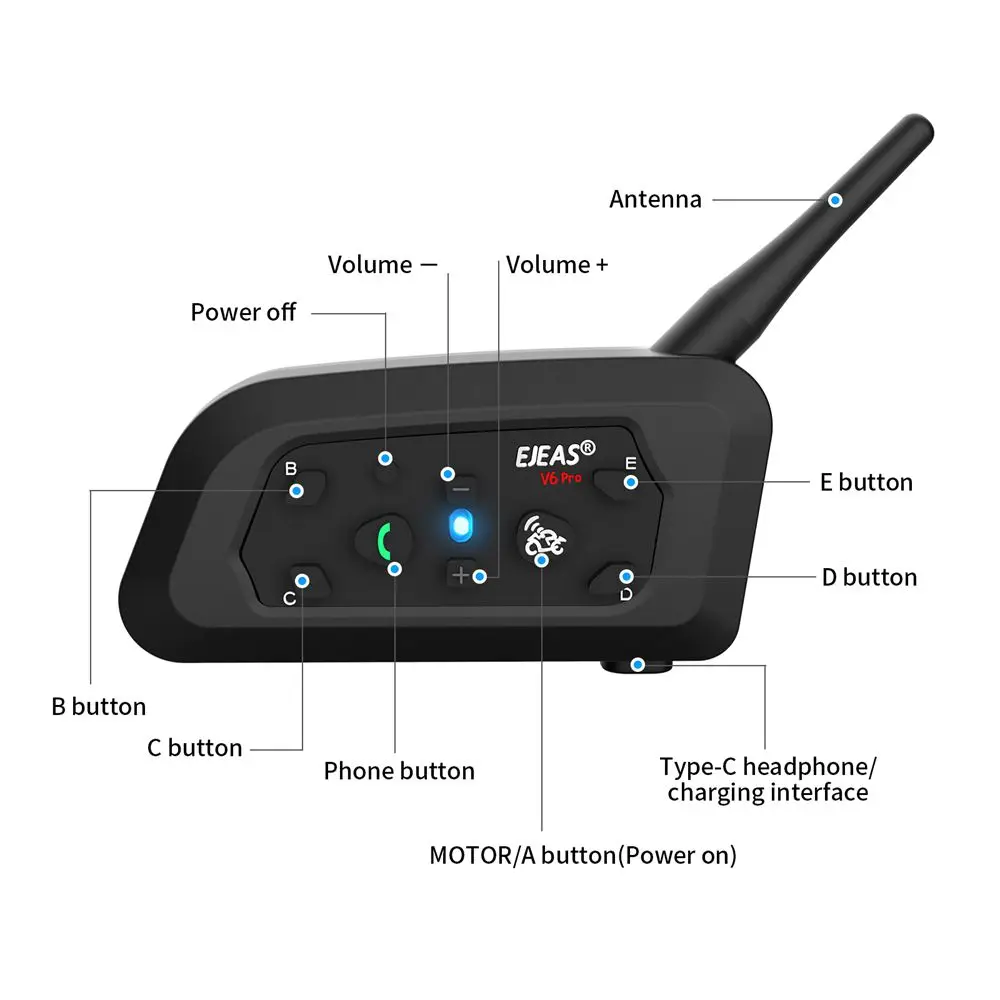 EJEAS V4C PLUS V6C PRO Intercomunicador Árbitro 3 Usuarios Full Duplex 1200m