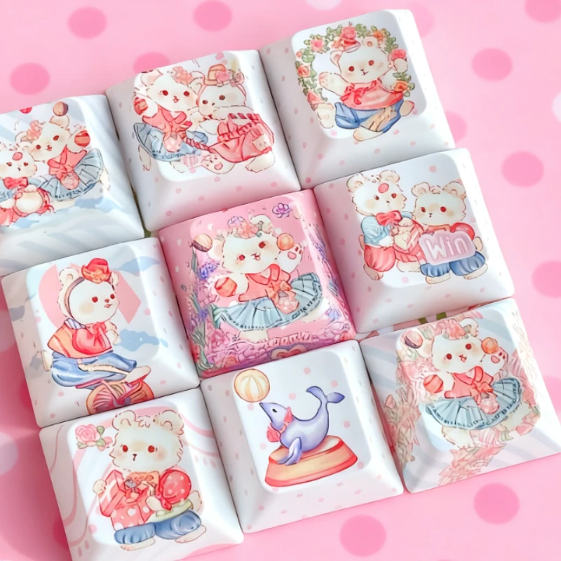 Bear Carnival Keycapscherry perfil lindo teclado mecánico 136 Uds PBT textura mate rosa reemplazable para uso doméstico y de oficina - imagen 5