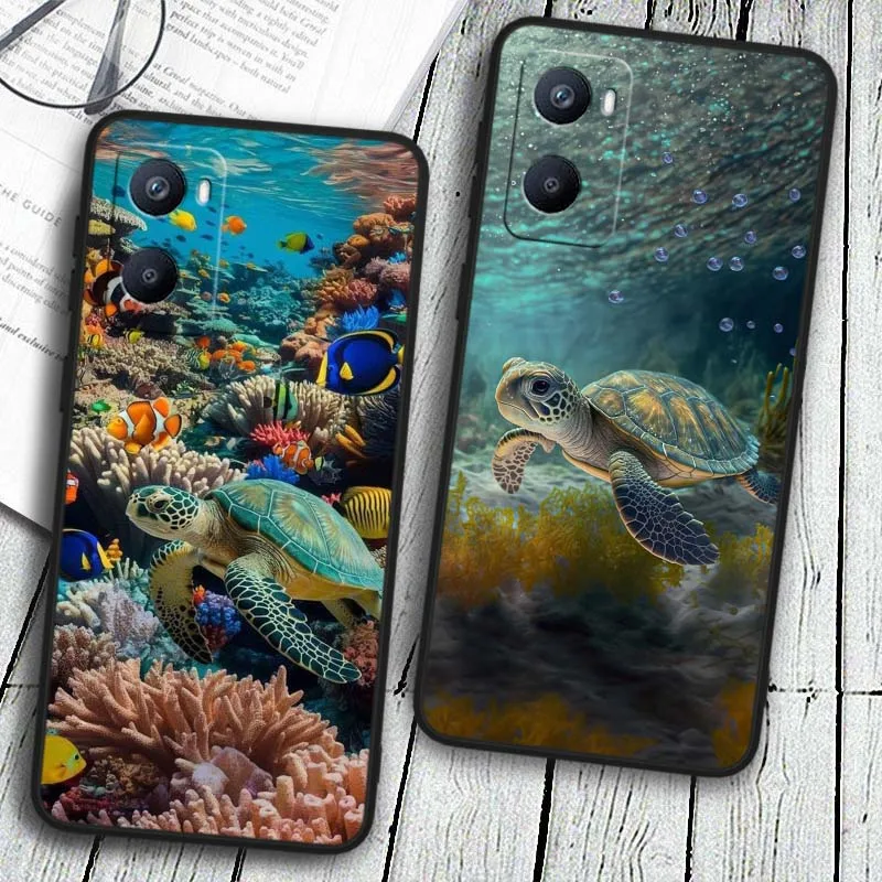 Linda tortuga oceánica para OPPO Reno 12 11 F 10 8 7 6 5 4 Z T Lite Plus Pro 4G 5G funda de teléfono negra - imagen 2
