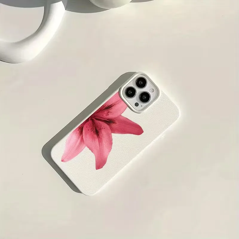 Funda de teléfono de piel sintética con patrón de lirio rojo para iPhone 11 12 13 14 15 16 17 Pro Max 16E 15 14 Plus X XR XS Max cubierta de TPU a prueba de golpes - imagen 3