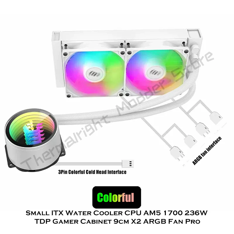 ITX AIO-enfriador de agua de escritorio AM5 1700 236W, disipador de calor líquido TDP para Mini gabinete pequeño para jugadores, ventilador ARGB - imagen 4