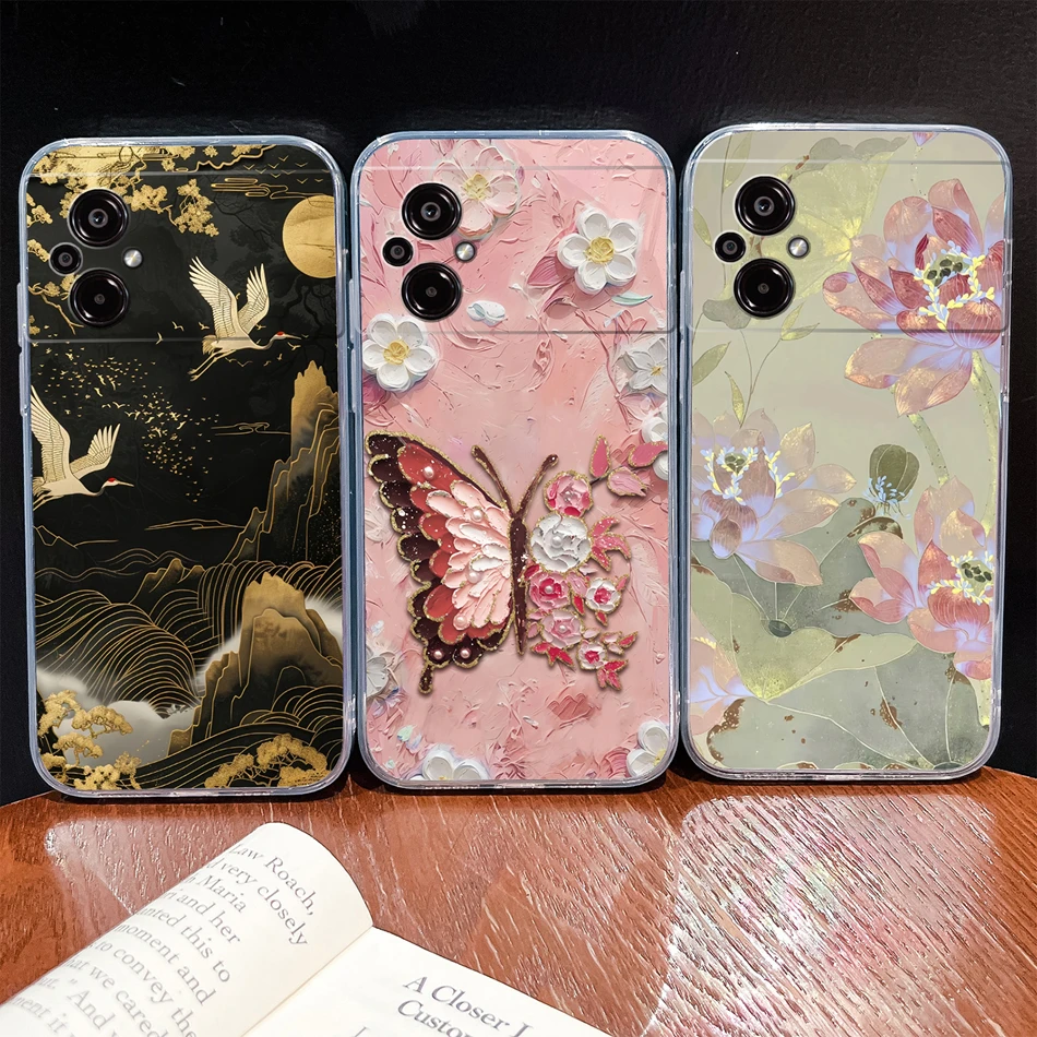 Para POCO M5 M5S Funda de teléfono con patrones de flores encantadoras suave delgada TPU transparente Funda ligera de silicona para Poco M 5 Funda Shell - imagen 5