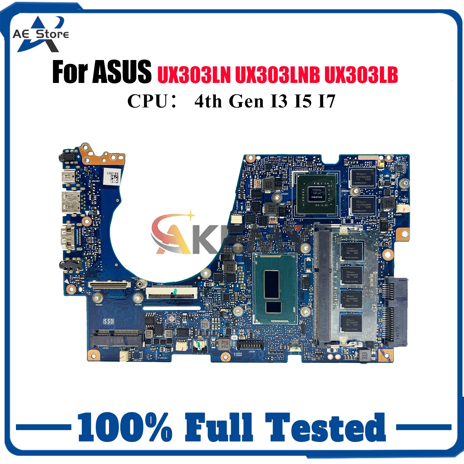 Placa base para ordenador portátil UX303LN para ASUS ZenBook UX303LB U3000 U303L UX303LN UX303LNB BX303L UX303L placa base I3 I5 I7 pruebas de CPU OK