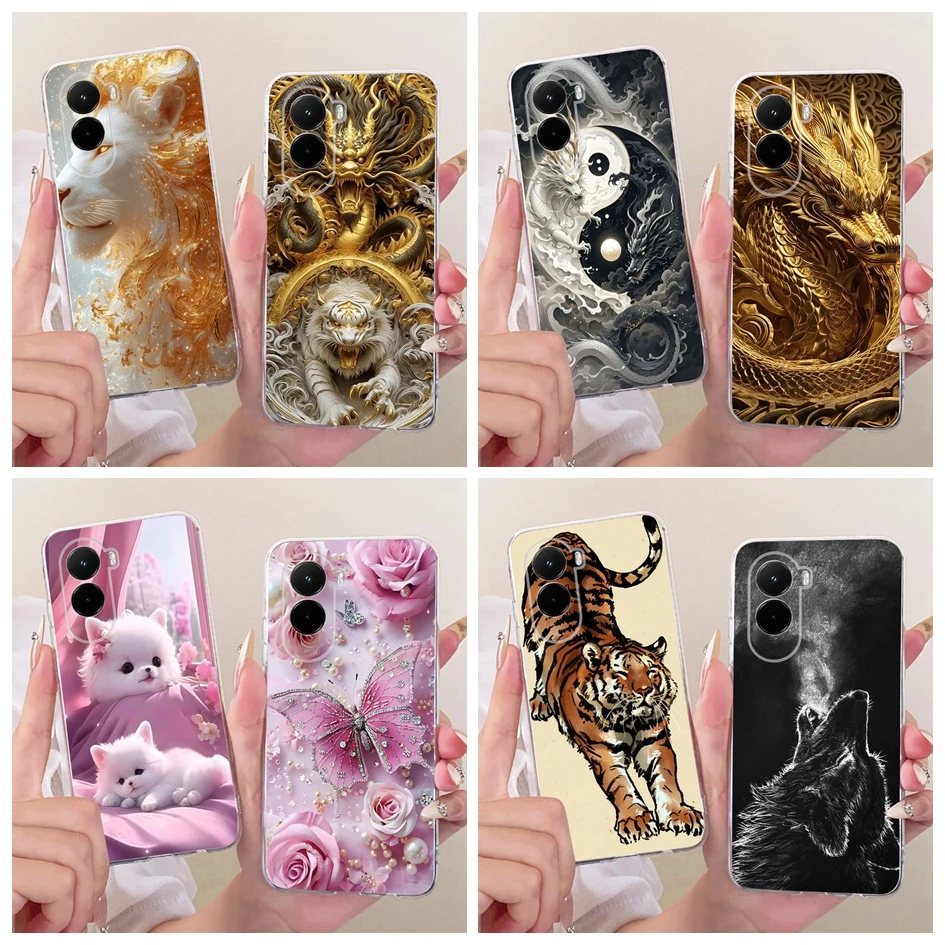 Funda de silicona para Xiaomi Poco M7 Plus, funda de lujo con dragón, León, Anime, parachoques suave pintado de TPU para Xiaomi Poco M7 4G M 7 Protector