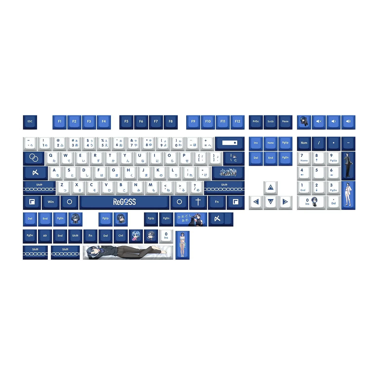 Teclas ReGLOSS de 132 teclas, teclas japonesas Vtuber Hololive, sublimación de tinte PBT, interruptor Cherry MX, teclas para Made68 Mad68 Wooting 60