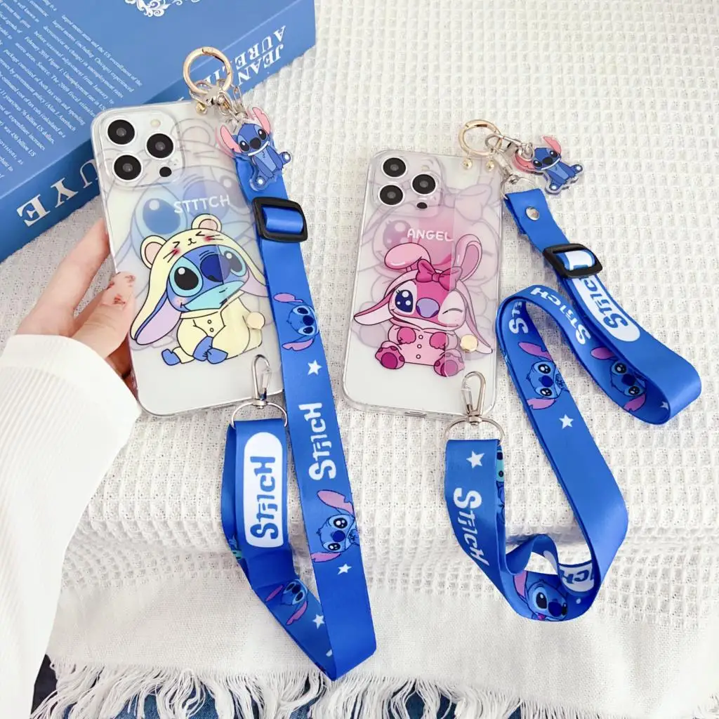 Funda de Stitch con adorno para correa de muñeca, para iPhone 14, 13, 12, 11 Pro, Xs, Max, Xs, XR, 7, 8, 6 Plus, SE 2020 - imagen 2
