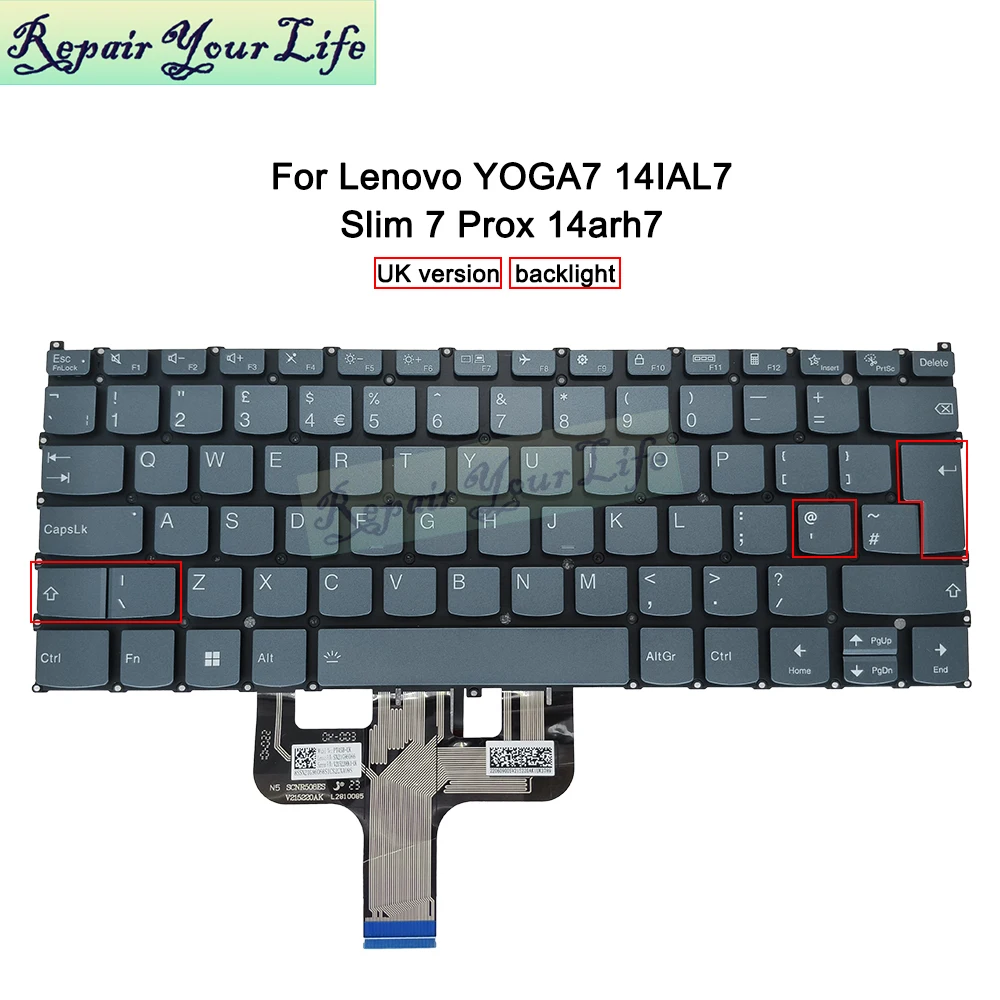 US UK Turkish Backlit Keyboard for Lenovo Slim 7 Prox 14arh7 82V2, Yoga 7 14IAL7 14ARB7 82QE 82QF Laptop SN21G96066 PT4SB-TR New