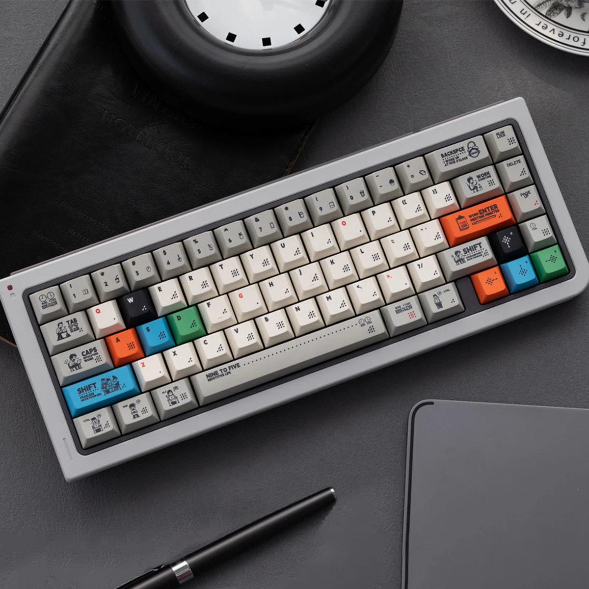 Teclas PBT de color gris Retro, perfil de cereza sublimado de cinco lados, juego grande de teclas para teclado mecánico MX Switch 60/84/98/108