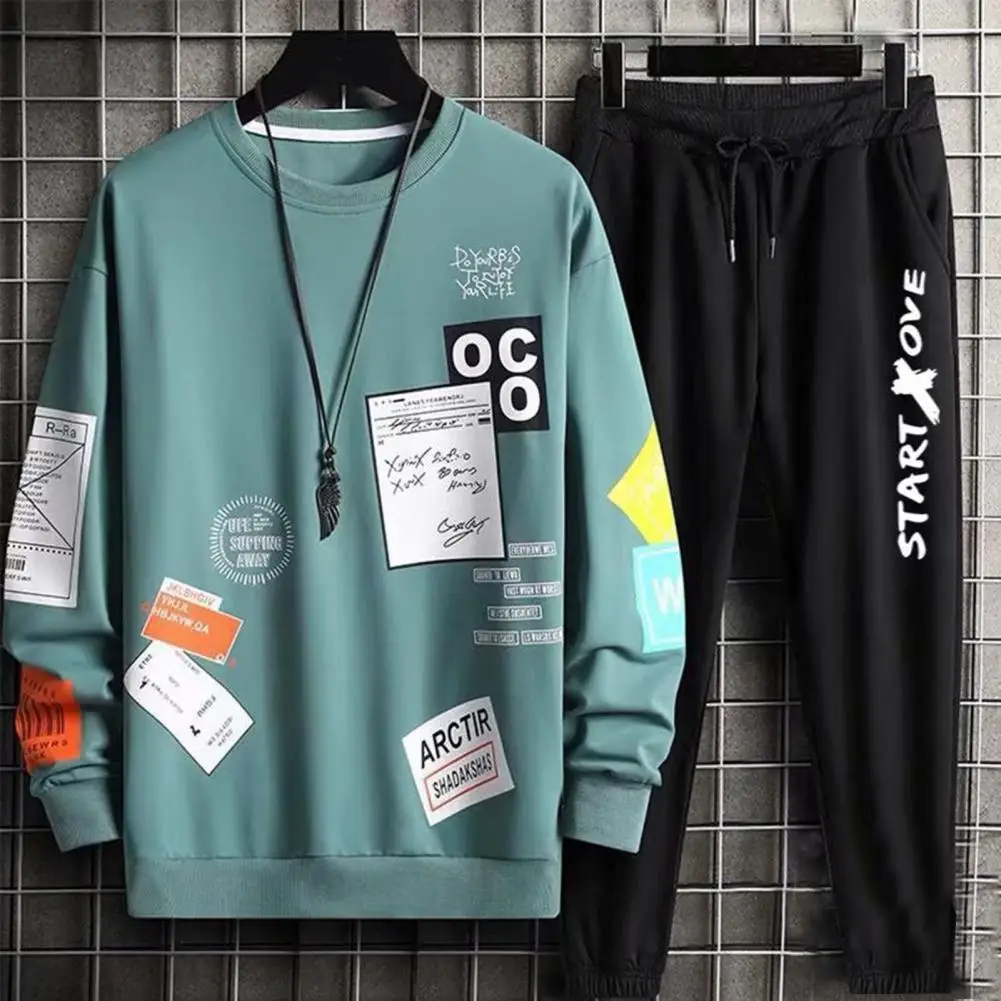 Conjunto de ropa deportiva con cordones ajustables para hombre, sudadera con estampado de letras de Hip Hop, pantalones con cordón, cintura elástica, otoño - imagen 3