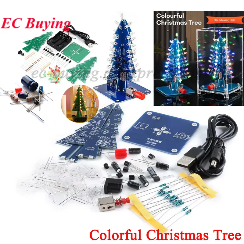DIY 3D árbol de Navidad práctica de soldadura colorido LED intermitente RGB ciencia electrónica Kit de ensamblaje DIY árboles de Navidad