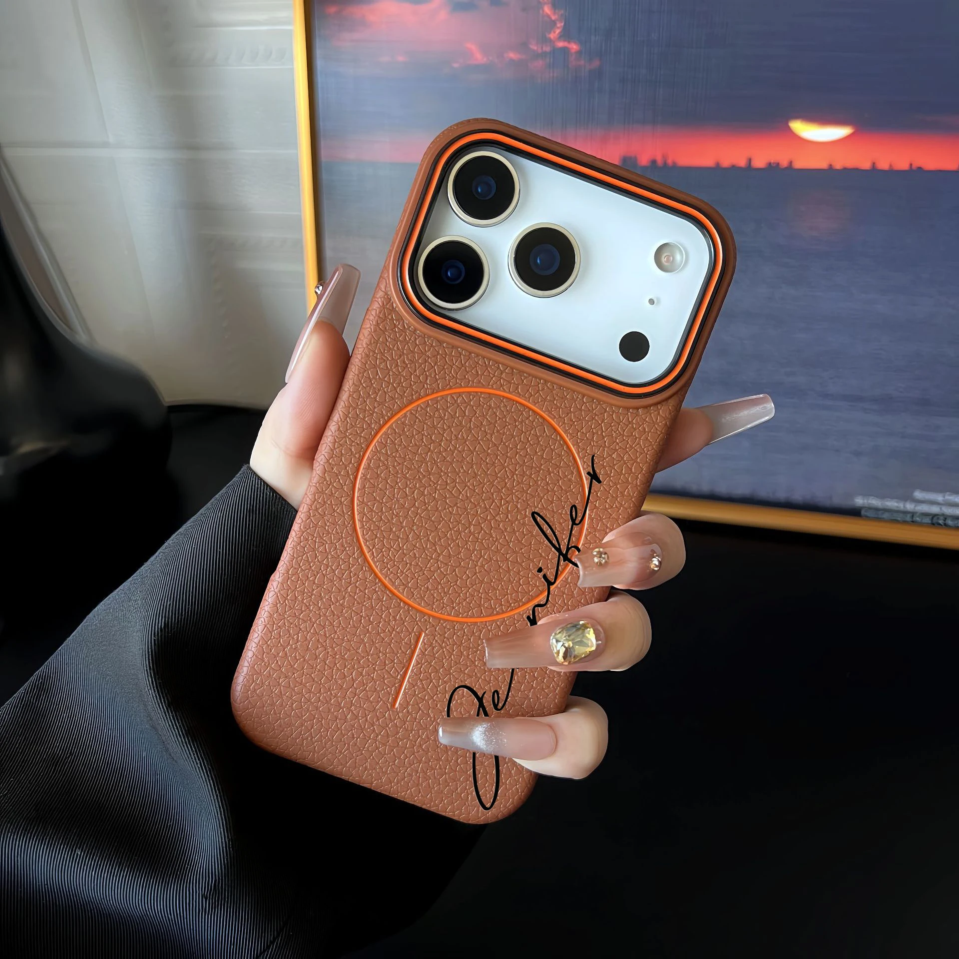 Nombre personalizado Funda de teléfono de TPU magnética con textura de lichi personalizada Compatible con iPhone 17 16 15 14 13ProMax Pro, iPhone 17 Air. - imagen 2