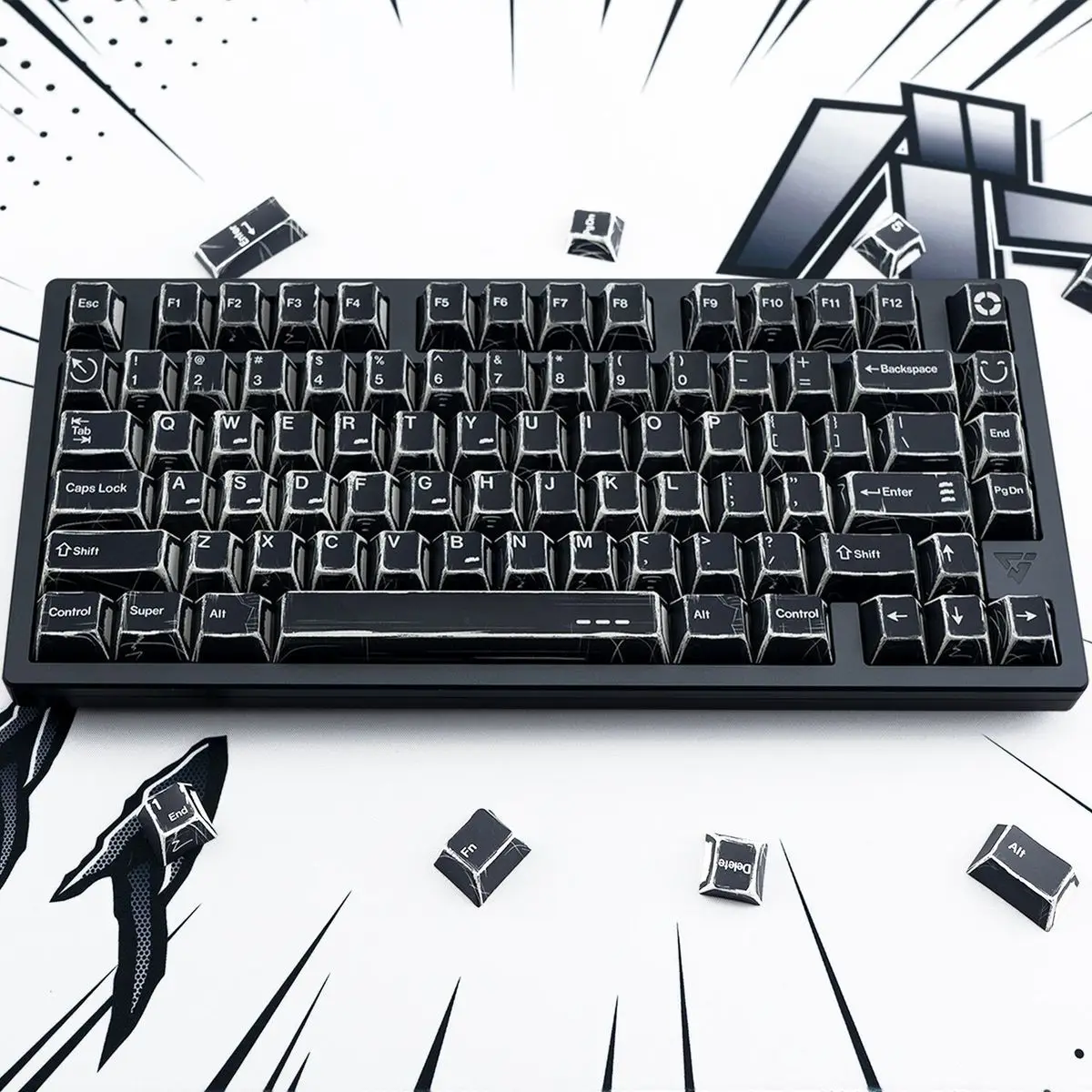 Teclas PBT de sublimación de tinte de cómic negro coreano/alemán/inglés teclas de teclado de perfil de cereza para interruptores MX Keybaord