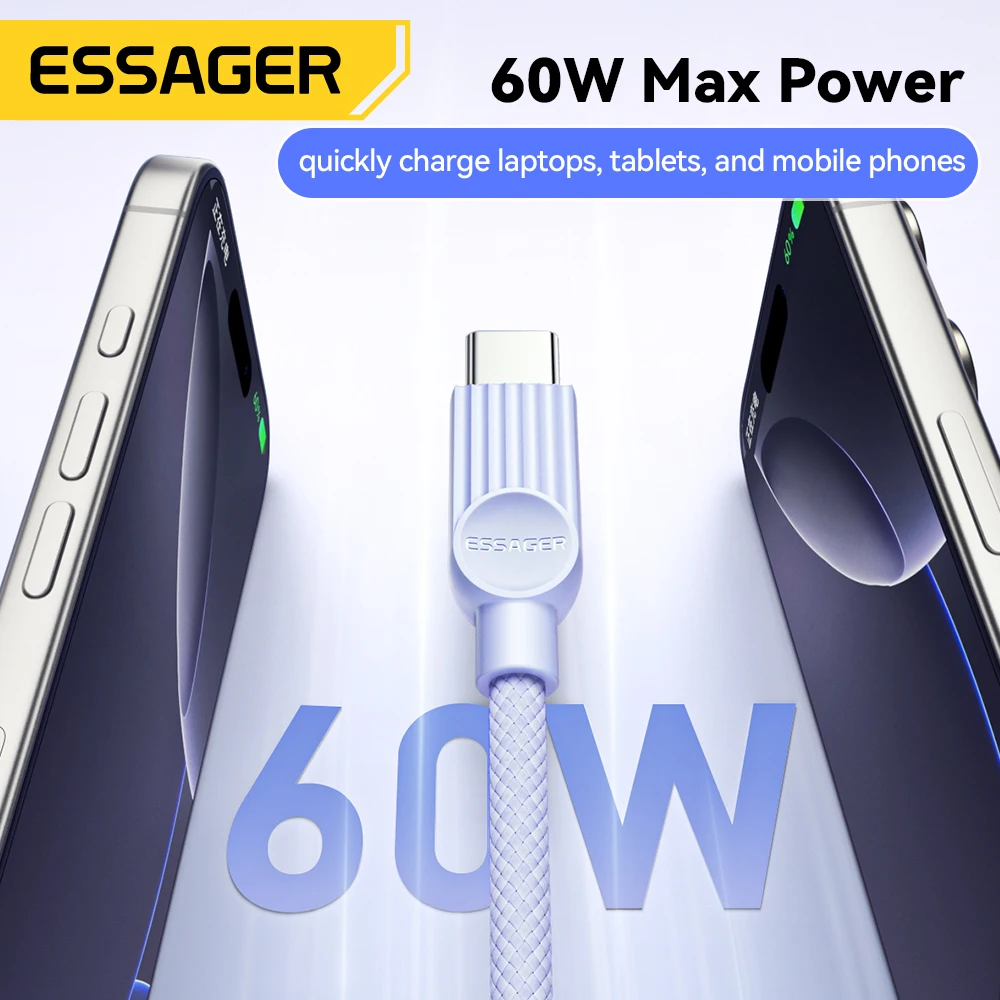 Essager Cable USB C a Color para iPhone 16 15 14 Xiaomi Huawei PD 60W carga rápida para Samsung Macbook iPad Cable tipo C a tipo C - imagen 4