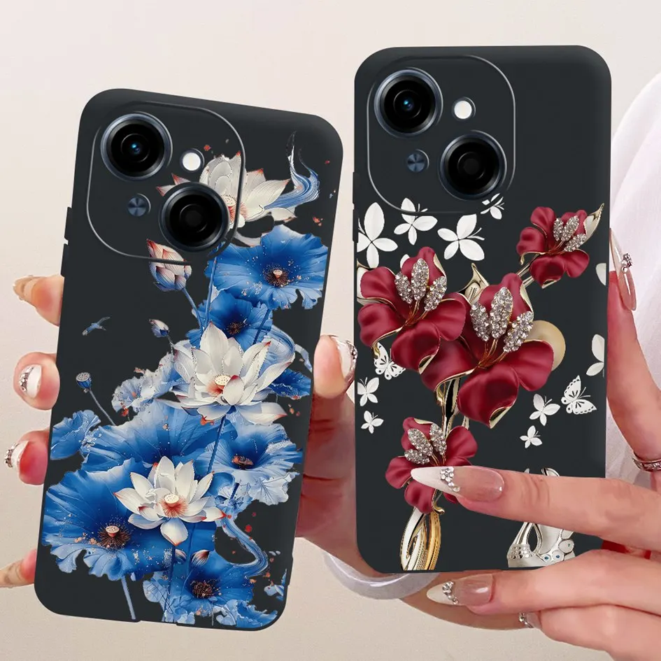 Para Tecno Spark Go 1 Funda Spark Go 1S 2025 cubierta KL4h Popular flor suave funda trasera de silicona negra para Tecno Pop 9 Pop9 4G Funda - imagen 3