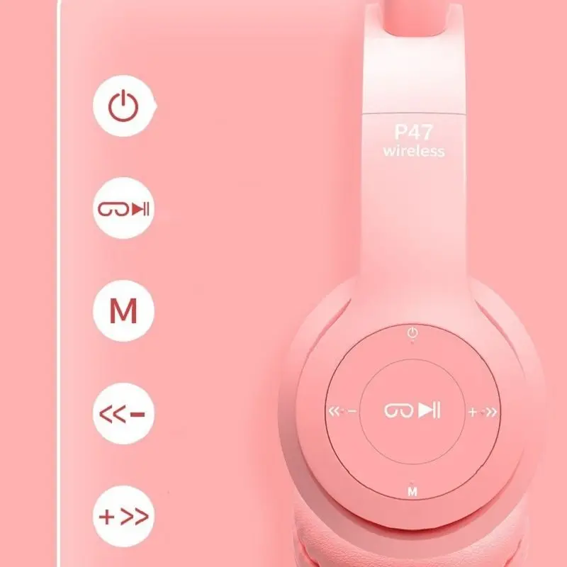 Auriculares inalámbricos P47 con orejas de gato y micrófono, cascos de graves estéreo con Bluetooth, regalo para niños y niñas, auriculares para PC y teléfono - imagen 4