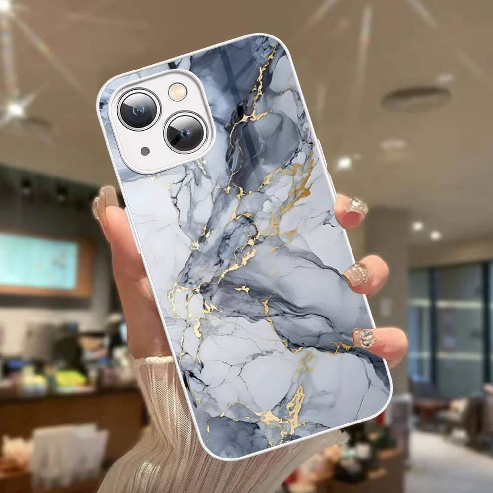 Precioso diseño de mármol funda de teléfono de vidrio templado para Iphone 14 13 12 11 Pro Mini XS MAX 14Plus X XS XR Fundas - imagen 3