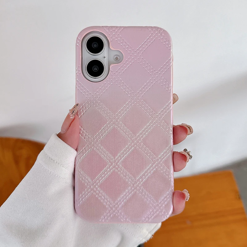 Funda de cuero de Color degradado con textura de rombo geométrico de lujo para iPhone 16 15 13 12 11 Pro Max 14 Plus, funda trasera para teléfono - imagen 3