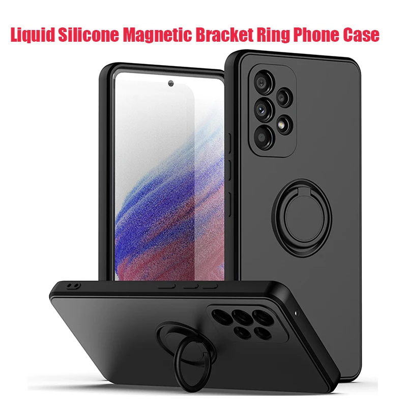 Funda de teléfono suave con anillo de soporte magnético de silicona líquida para Samsung A54 A53 A52 A51 A71 A34 A32 A22 A73 S23 Ultra Plus S21FE
