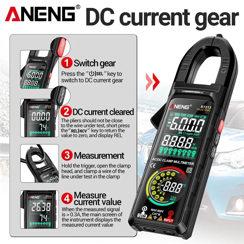 ANENG-multímetro de pinza amperimétrica ST213, corriente CC/CA, 400A, amperios, voltaje de pantalla Dual a Color + herramientas de prueba de destornilladores de palabras/cruzados B05 - imagen 2