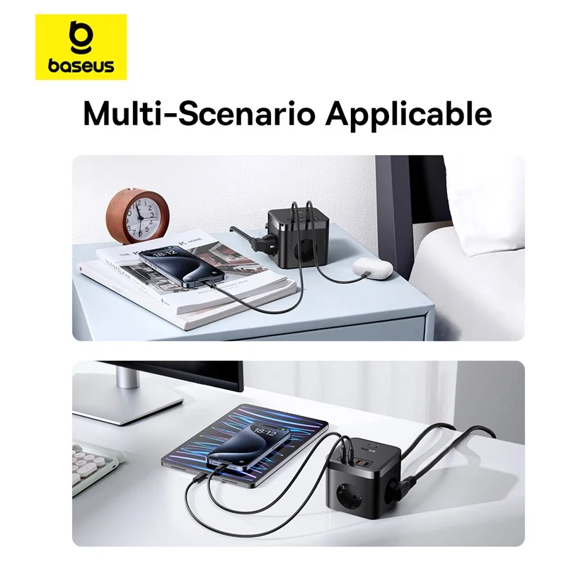 Baseus-cargador de 30W, regleta de alimentación rápida, salida de 4000W 3AC, estación de carga de escritorio, protección contra sobretensiones para tableta, iPhone, Samsung, Xiaomi - imagen 4