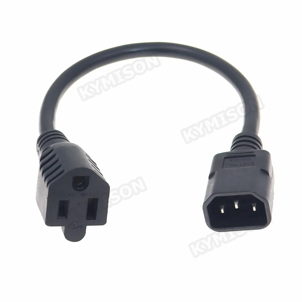 IEC 320 C14 enchufe macho a NEMA 5-15R Cable adaptador de corriente de PC hembra de 3 puntas 14AWG SJT Cable de extensión duradero 15A negro 0,3 M-3M