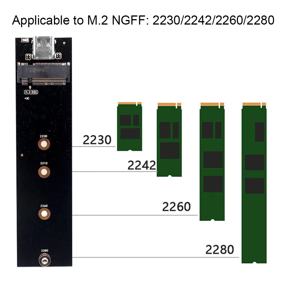 Adaptador M.2 NVME SSD a USB 3,1, convertidor de llave NGFF B + M de 10Gbps, adaptador SATA/NVME SSD a USB 3,1 tipo C para SSD 2230-2280 M2 - imagen 3