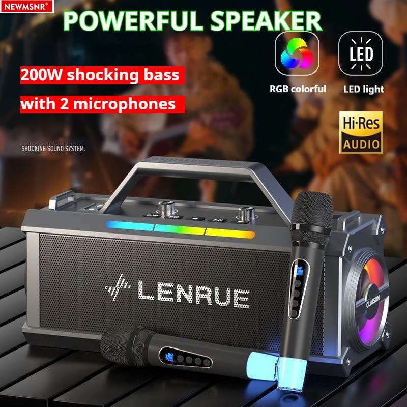 Altavoz Bluetooth portátil con luz colorida y graves impactantes de 200W con 2 micrófonos sonido envolvente Subwoofer inalámbrico Boombox Karaoke en casa - imagen 2