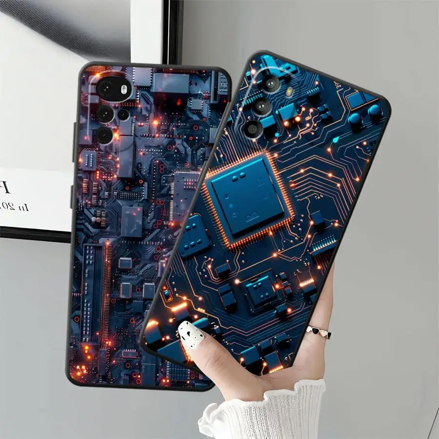 Funda de teléfono suave negra para Motorola Mot G32 G22 Edge40 G50 G71 G52 Edge 20 Pro 30 Lite G60s G51 G73 G53 G30 G60 G31 circuito - imagen 4