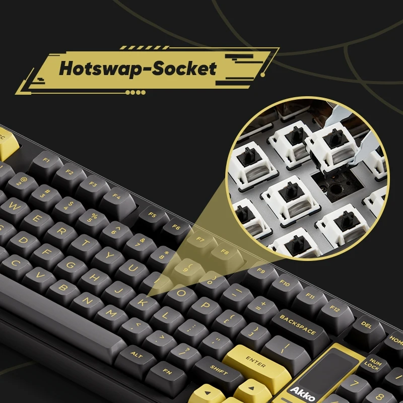 Akko 5098B Teclado mecánico para jugar negro y dorado 96 teclas Mini pantalla personalizable Hotswap 8000mAh carga rápida BT5.0/2,4G/tipo C - imagen 5