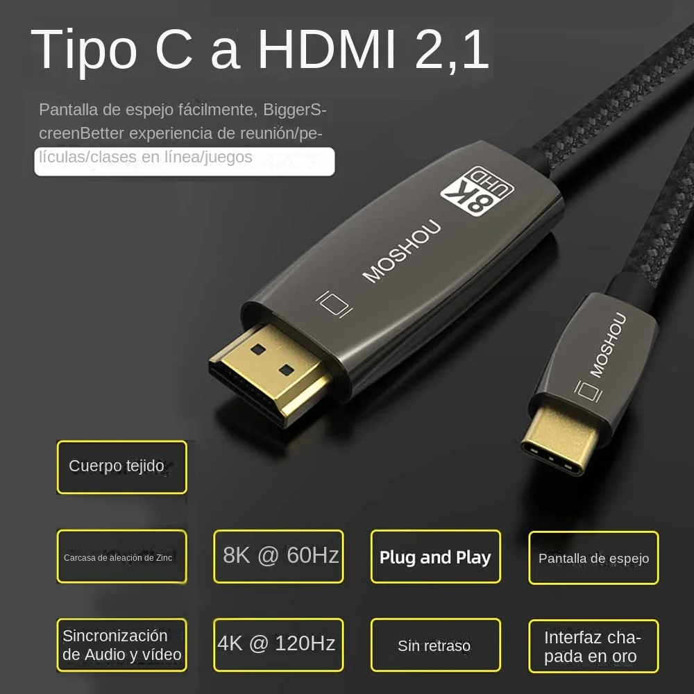 MOSHOU-Cable USB tipo C a HDMI, convertidor Thunderbolt 3 para Macbook y Samsung, 8K, 60Hz, 4K, 120Hz, USB-C - imagen 2